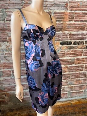 Rebecca Taylor Black and Pink Floral Slip Dress